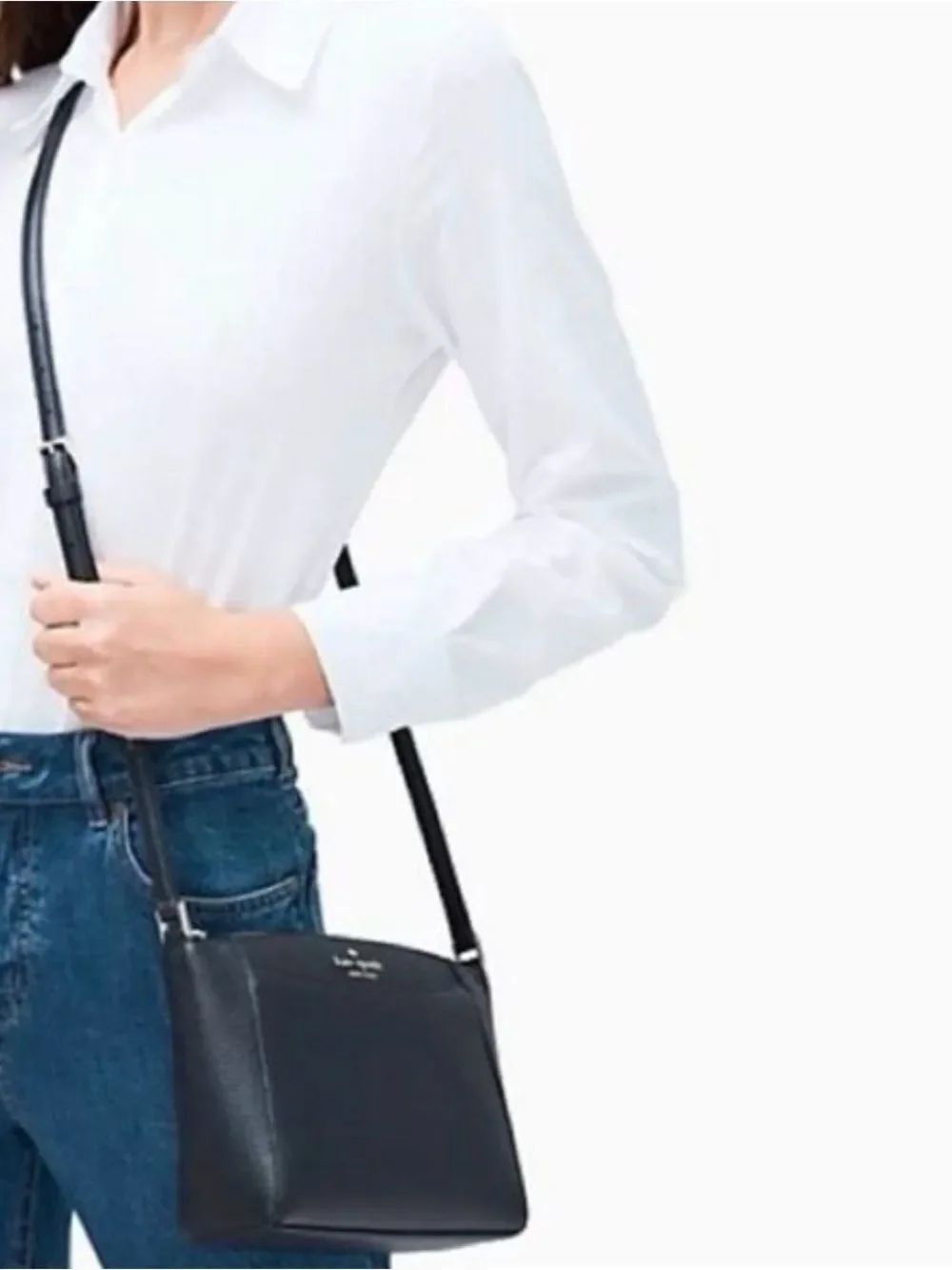 kate spade Black Leather Crossbody Bag with Gold Logo